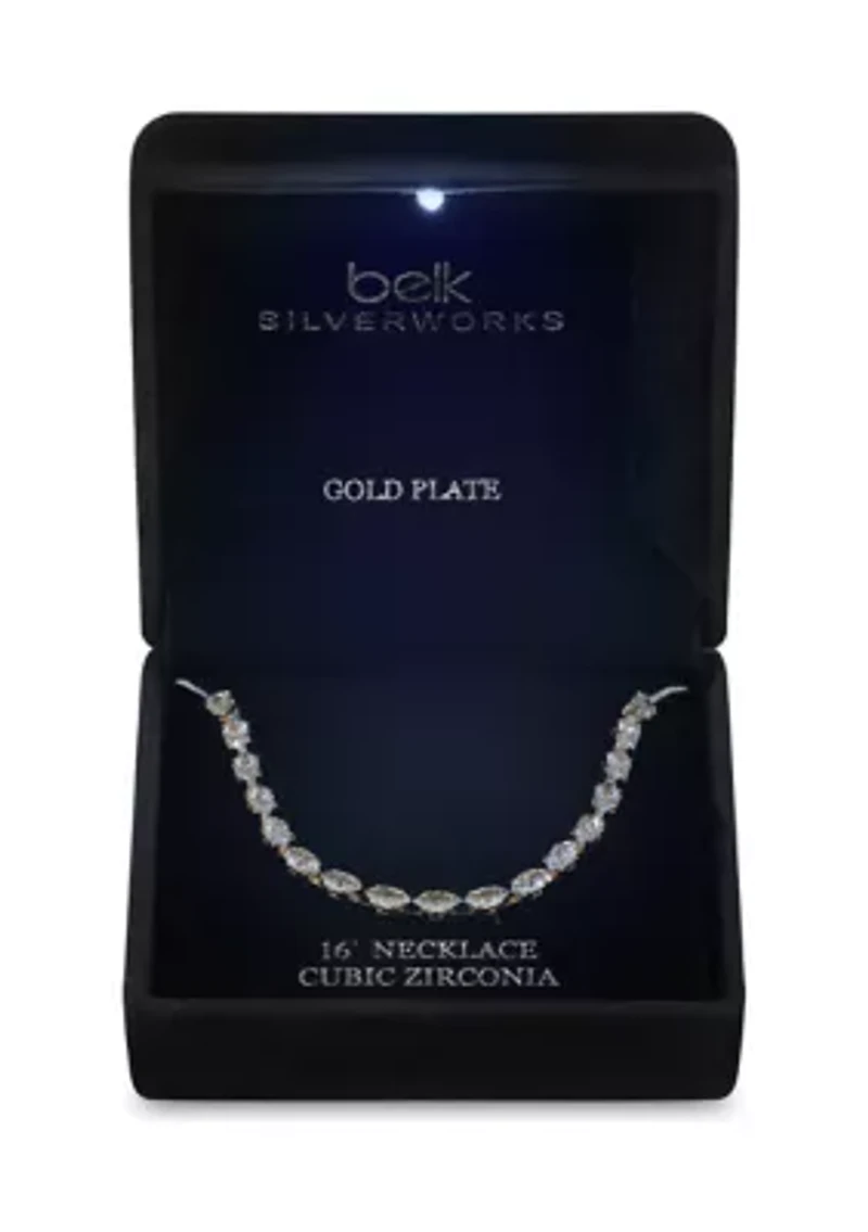 Lab Created Gold Tone Marquis CZ Tennis Necklace