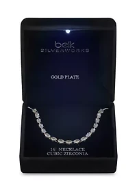 Lab Created Gold Tone Marquis CZ Tennis Necklace