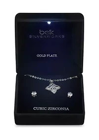 Lab Grown Plated Cubic Zirconia Clover Halo Pendant and Earring Set