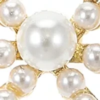 Lab Grown Gold Plated Pearl Bow Pendant Necklace with Cubic Zirconia and Pearl Multi Stud Earrings Set