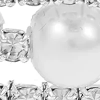 Lab Grown Genuine Crystal and Pearl Coil Tennis Bracelet