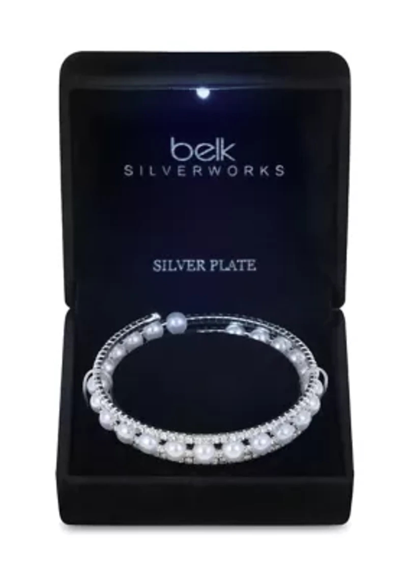 Lab Grown Genuine Crystal and Pearl Coil Tennis Bracelet