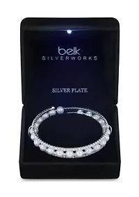 Lab Grown Genuine Crystal and Pearl Coil Tennis Bracelet