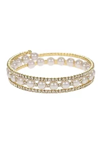 Lab Grown Genuine Crystal and Pearl Coil Tennis Bracelet