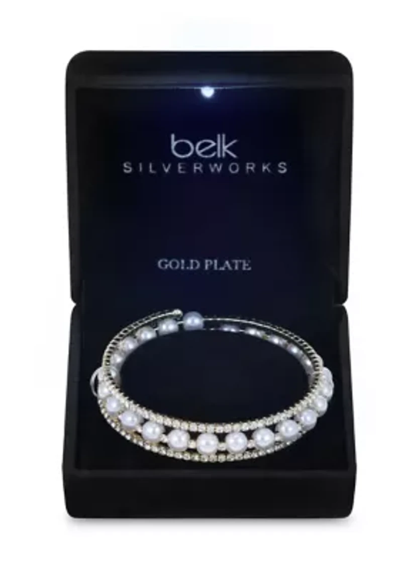 Lab Grown Genuine Crystal and Pearl Coil Tennis Bracelet