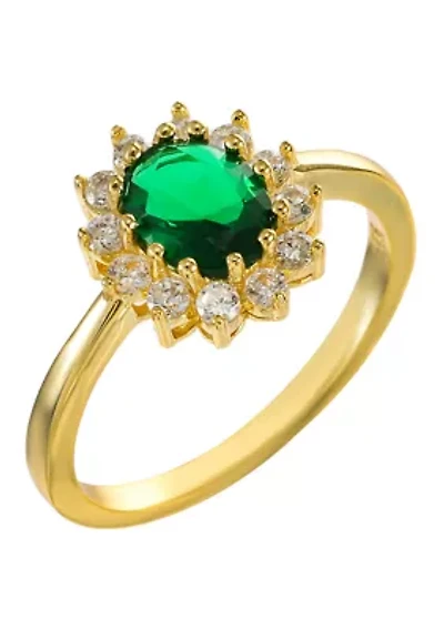 Lab Grown Sterling Silver Emerald Oval with CZ Halo Ring