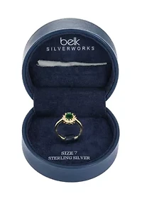 Lab Grown Sterling Silver Emerald Oval with CZ Halo Ring