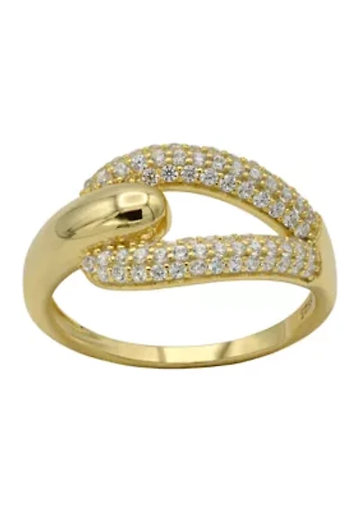 Lab Grown Gold Over Sterling Silver Pave CZ Open Hook Ring