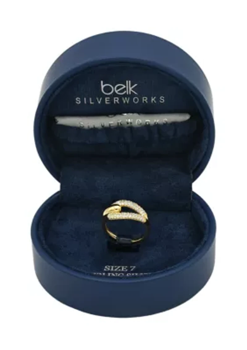 Lab Grown Gold Over Sterling Silver Pave CZ Open Hook Ring
