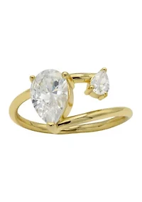 Lab Grown Gold Over Sterling Silver Pear CZ and Open Wrap Ring