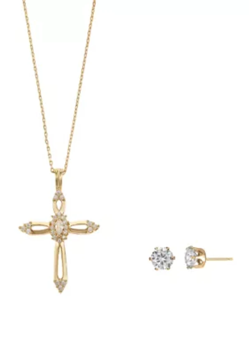 Lab Grown Cubic Zirconium Cross Necklace and Earring Set