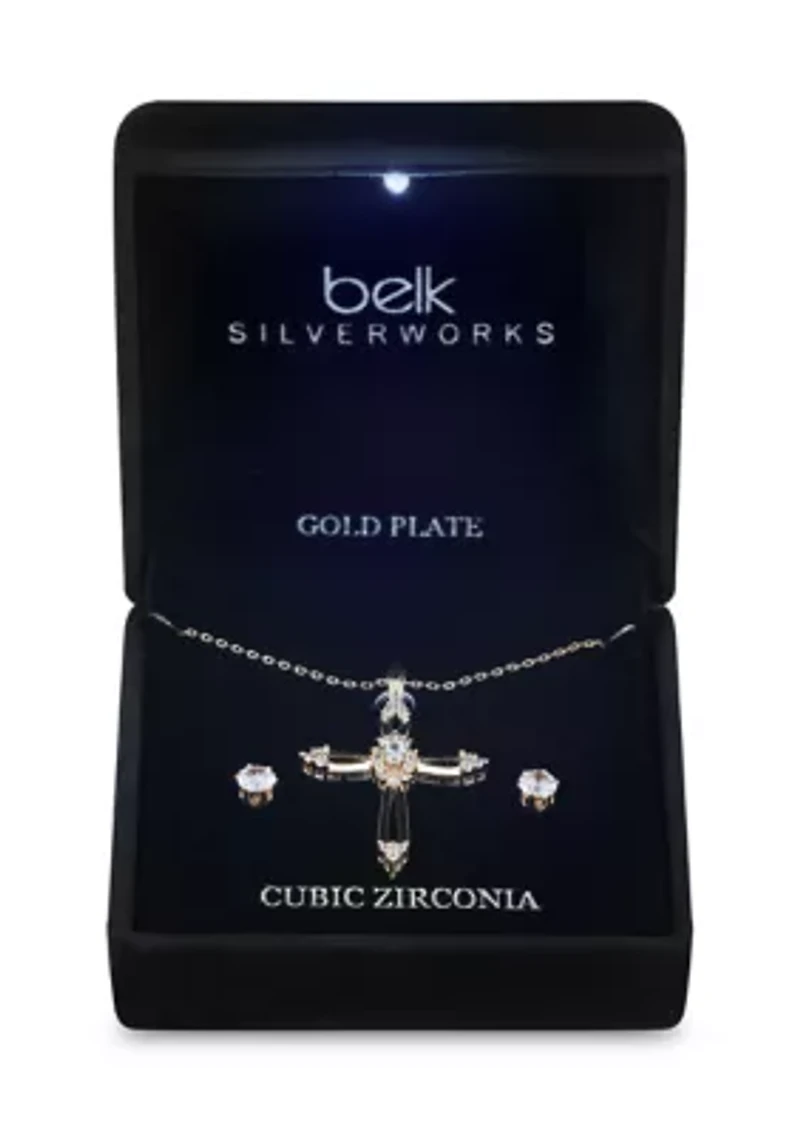 Lab Grown Cubic Zirconium Cross Necklace and Earring Set