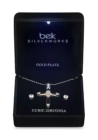 Lab Grown Cubic Zirconium Cross Necklace and Earring Set