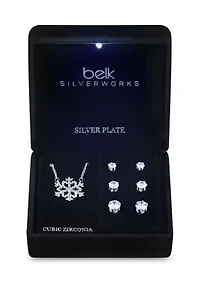 Snowflake Cubic Zirconia Necklace and Three Earrings Set 