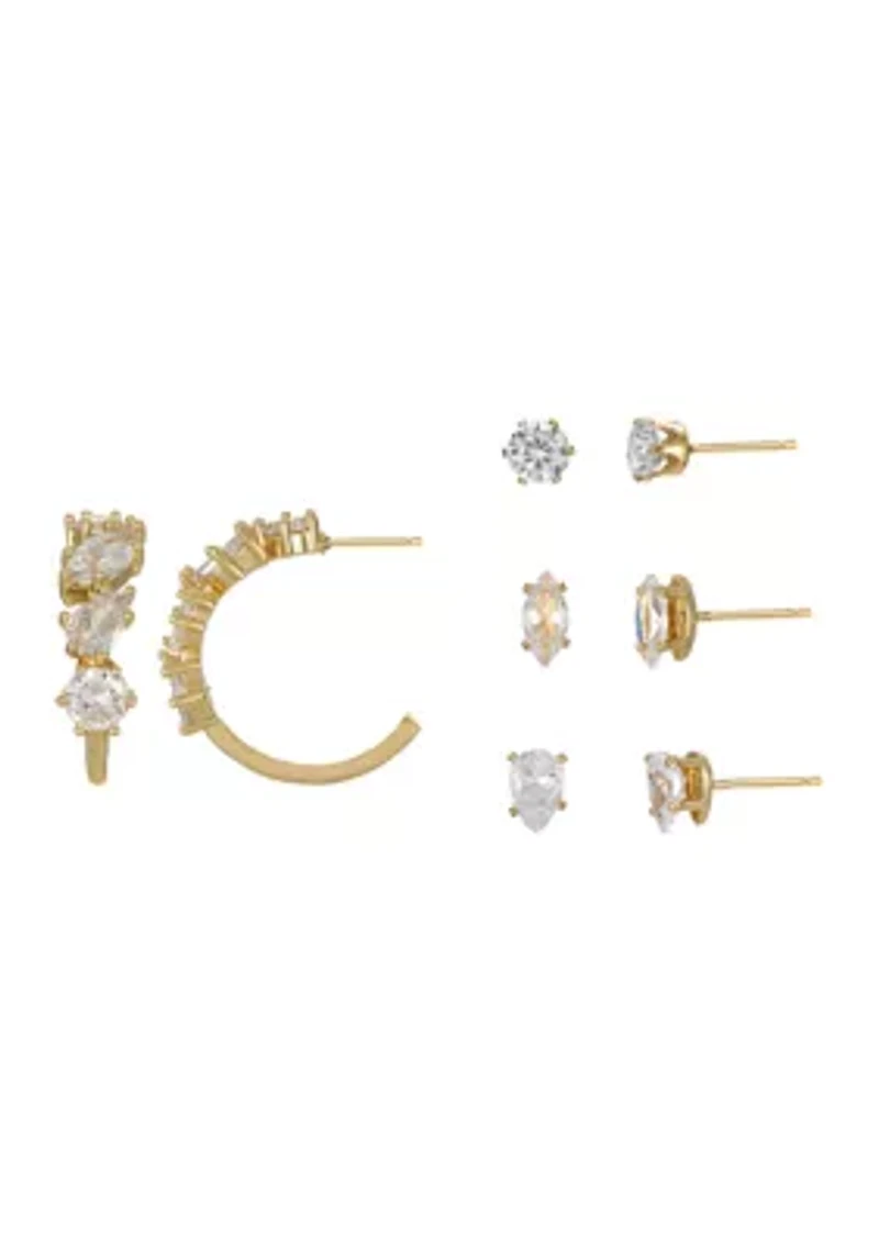 Lab-Grown Cubic Zirconia Hoops and Stud Earrings Set