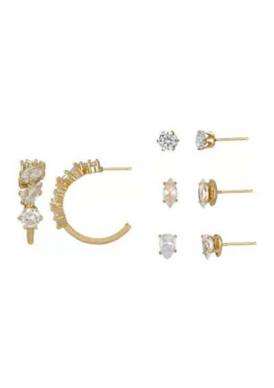 Lab-Grown Cubic Zirconia Hoops and Stud Earrings Set