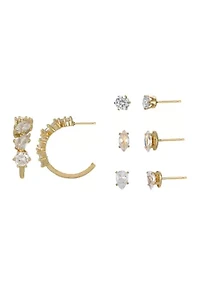 Lab-Grown Cubic Zirconia Hoops and Stud Earrings Set