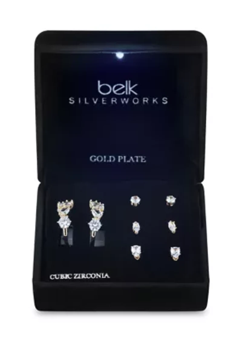 Lab-Grown Cubic Zirconia Hoops and Stud Earrings Set
