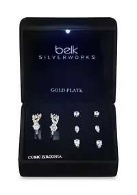 Lab-Grown Cubic Zirconia Hoops and Stud Earrings Set