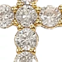 Lab-Grown Gold Tone Cubic Zirconia Tennis Necklace with Cross Pendant