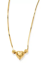 Gold Over Sterling Silver Polished Heart Bead Necklace