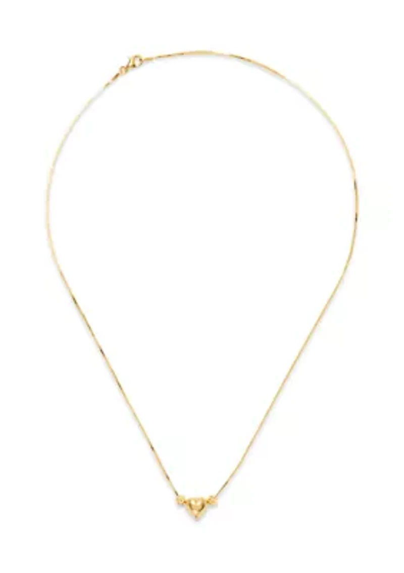 Gold Over Sterling Silver Polished Heart Bead Necklace