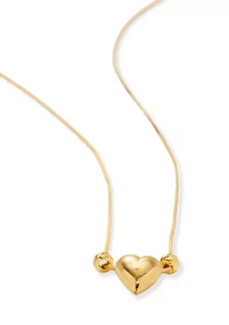 Gold Over Sterling Silver Polished Heart Bead Necklace