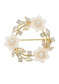 Lab Grown  Clear Cubic Zirconia and White Flower Trio Pin