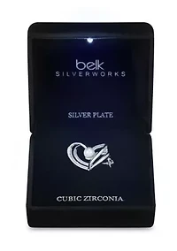 Lab Grown Pavé Pearl Cubic Zirconia Double Row Open Heart Pin