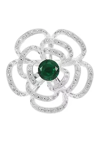 Lab Grown Emerald and Pavé Cubic Zirconia Multi Row Open Flower Pin