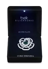 Lab Grown Emerald and Pavé Cubic Zirconia Multi Row Open Flower Pin