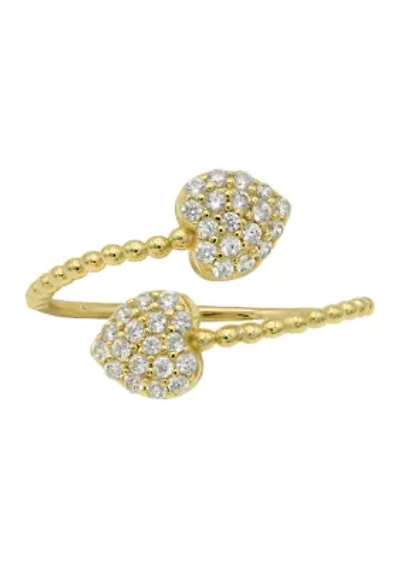 Lab Grown Gold over Sterling Clear Cubic Zirconia Pave Heart Open Wrap Ring
