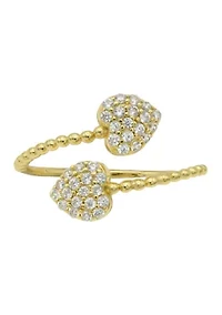 Lab Grown Gold over Sterling Clear Cubic Zirconia Pave Heart Open Wrap Ring