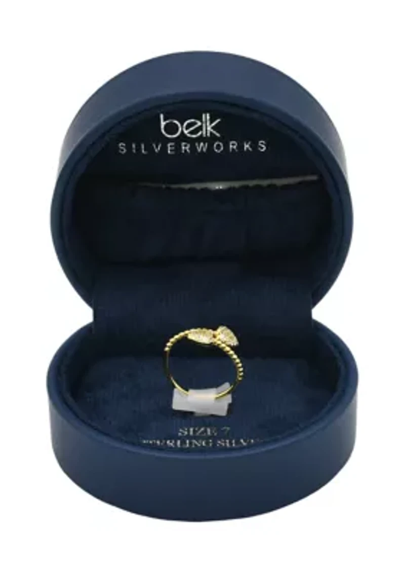 Lab Grown Gold over Sterling Clear Cubic Zirconia Pave Heart Open Wrap Ring