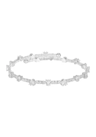 Lab Grown Cubic Zirconia Heart and Round Coil Bracelet