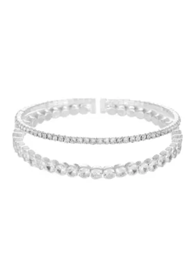 Lab Grown Cubic Zirconia Large and Small Round Double Coil Bracelet