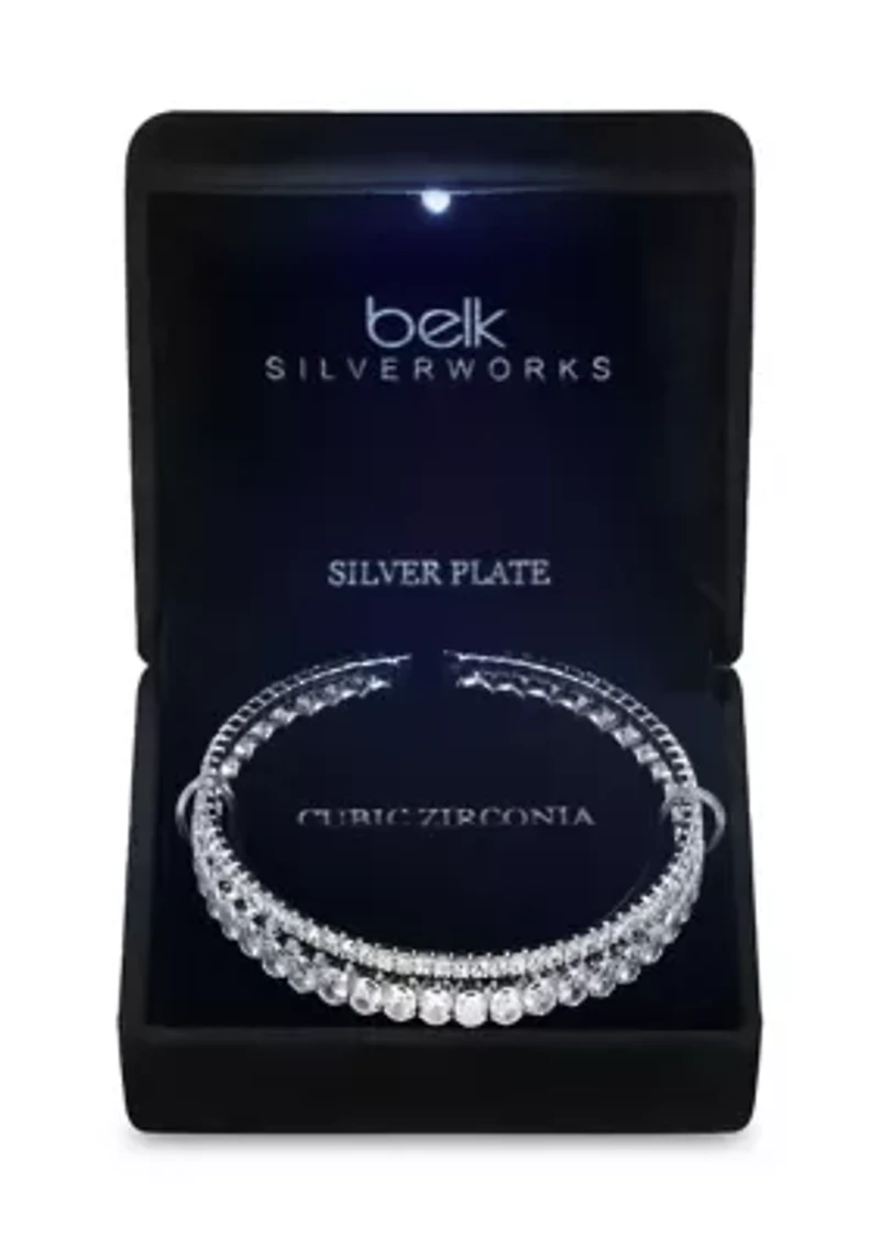 Lab Grown Cubic Zirconia Large and Small Round Double Coil Bracelet