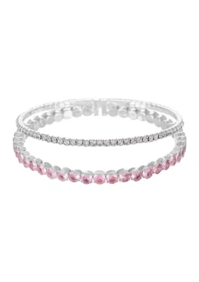 Lab Grown Cubic Zirconia Large and Small Round Double Coil Bracelet