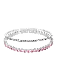 Lab Grown Cubic Zirconia Large and Small Round Double Coil Bracelet