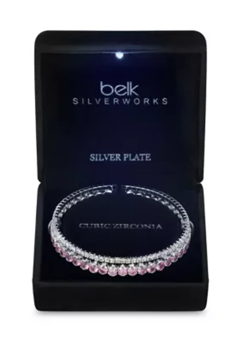 Lab Grown Cubic Zirconia Large and Small Round Double Coil Bracelet