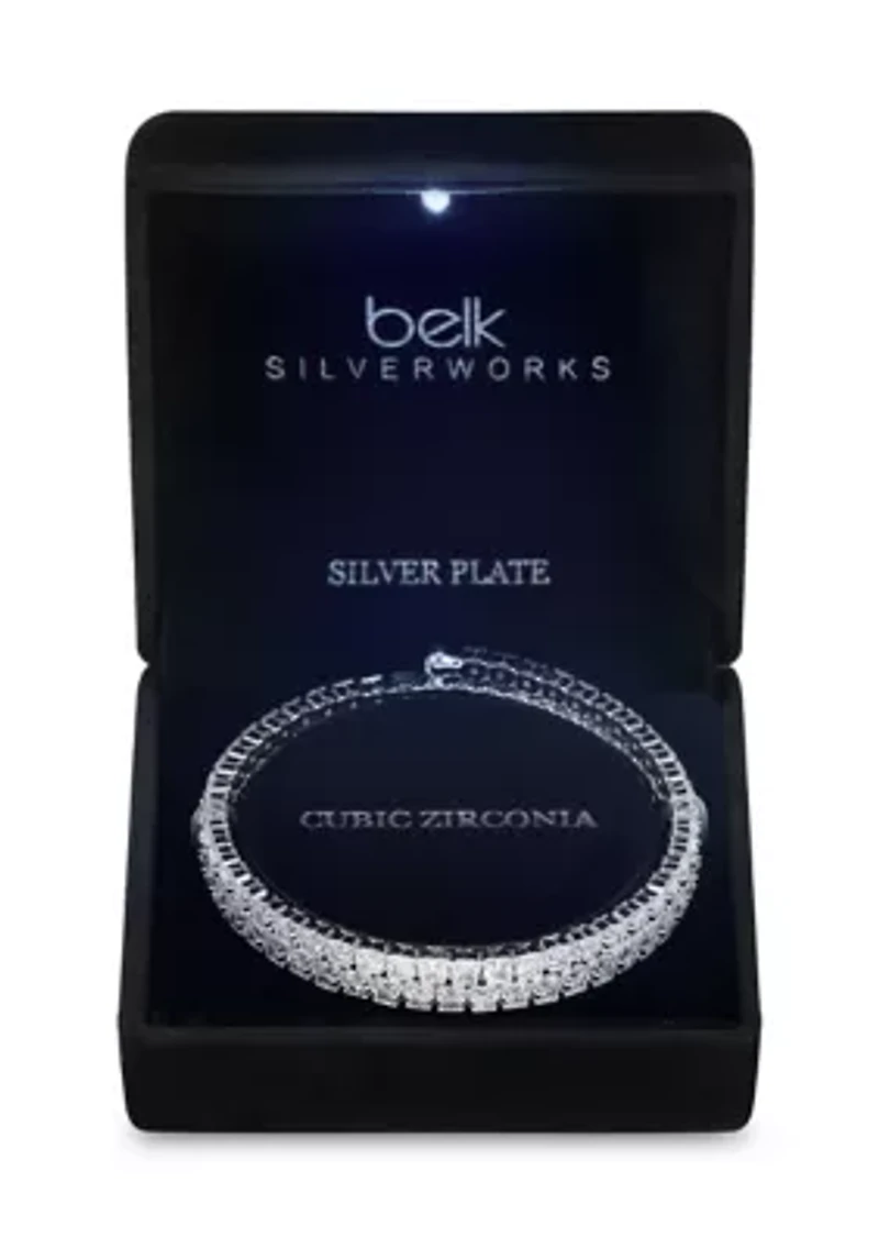 Lab Grown Cubic Zirconia Square Double Coil Bracelet