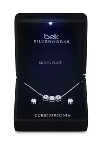CZ Triple Cushion Necklace and Stud Earring Set