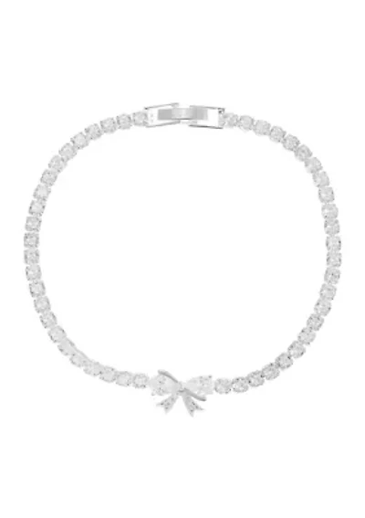 Lab Grown Bow Charm Cubic Zirconia Tennis Bracelet