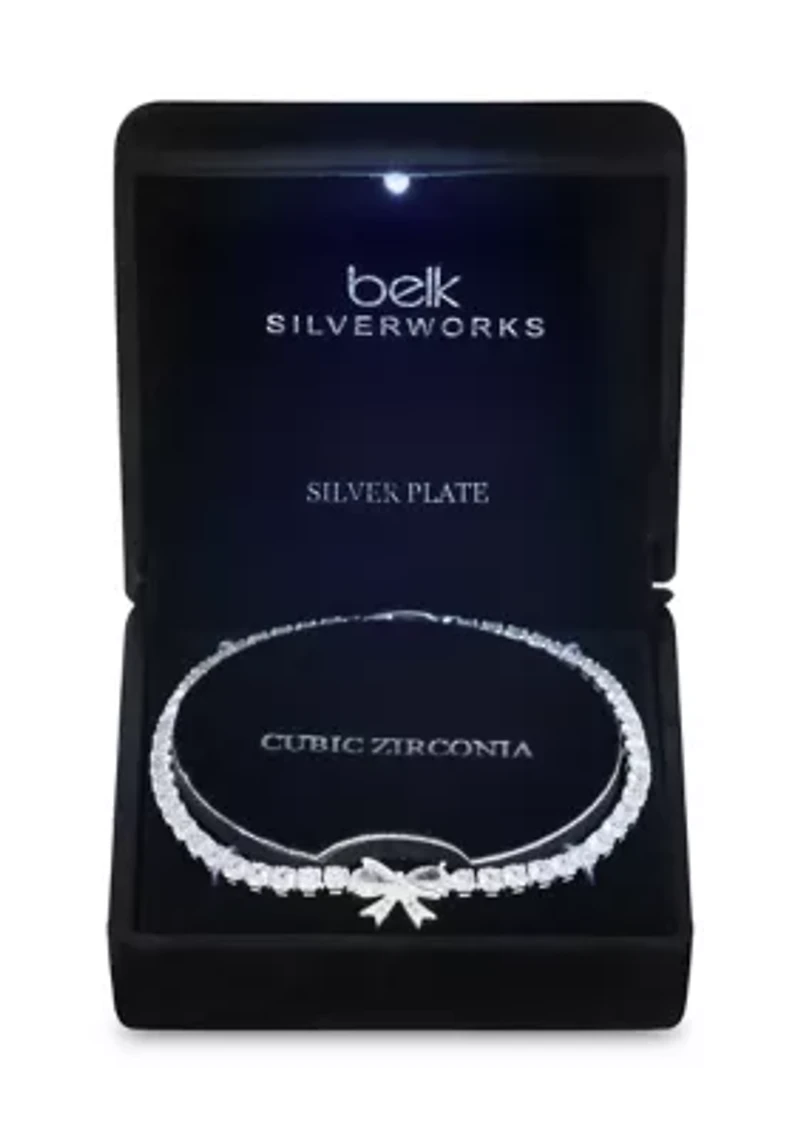 Lab Grown Bow Charm Cubic Zirconia Tennis Bracelet