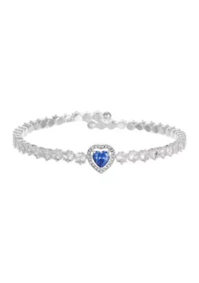 Sapphire Crystal Heart Center Stone CZ Coil Tennis Bracelet