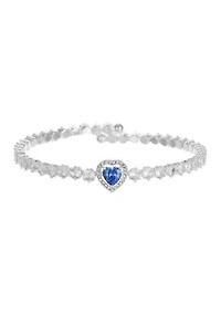 Sapphire Crystal Heart Center Stone CZ Coil Tennis Bracelet