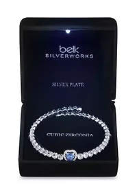 Sapphire Crystal Heart Center Stone CZ Coil Tennis Bracelet