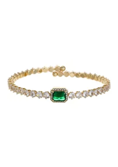 Emerald Crystal Center Stone CZ Coil Tennis Bracelet