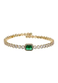 Emerald Crystal Center Stone CZ Coil Tennis Bracelet