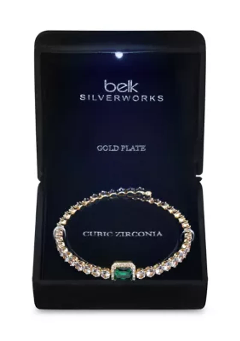 Emerald Crystal Center Stone CZ Coil Tennis Bracelet